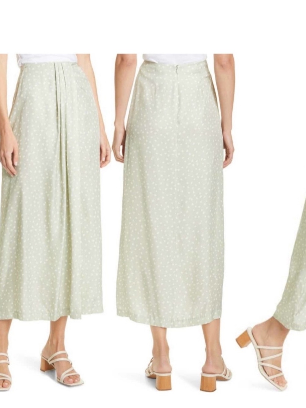 Vince Sage Green Polka Dot Pleated Maxi Skirt - Picture 2 of 4